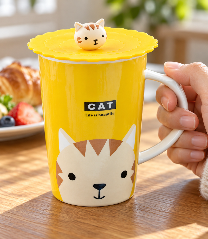 PC12-4 — A tall character mug beside breakfast
