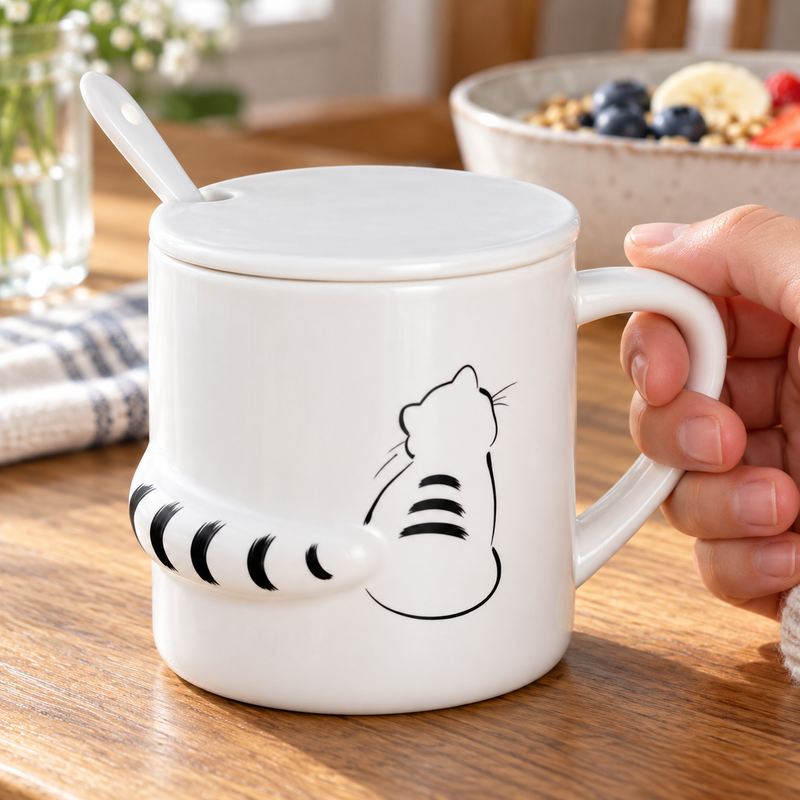 PC25-2 — A cat mug beside breakfast