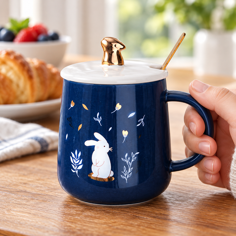 PC34-2 — A rabbit mug beside breakfast