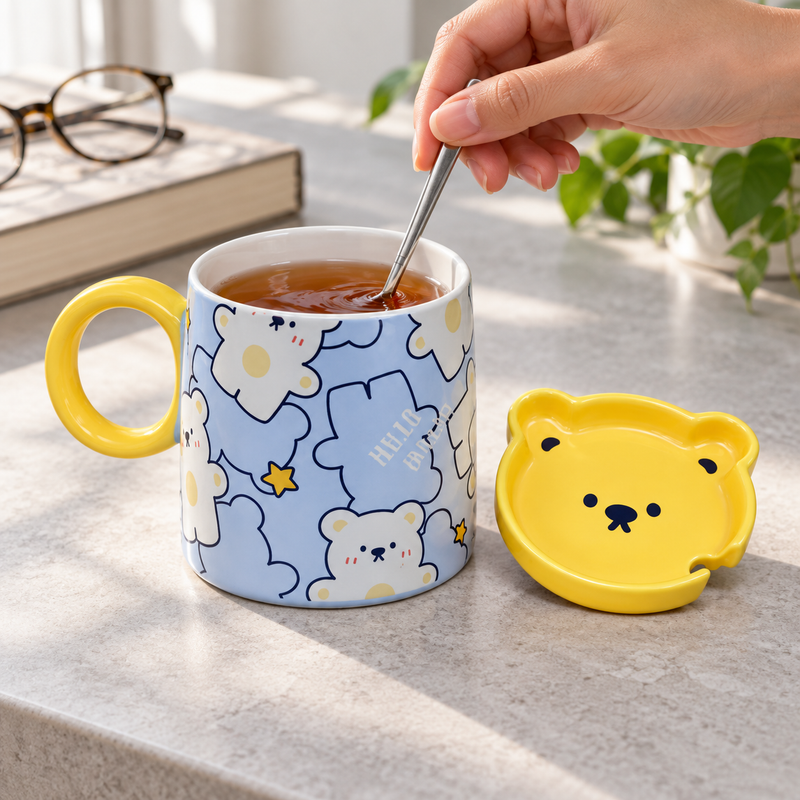 PC54-2 — Stir tea with the lid set beside the mug