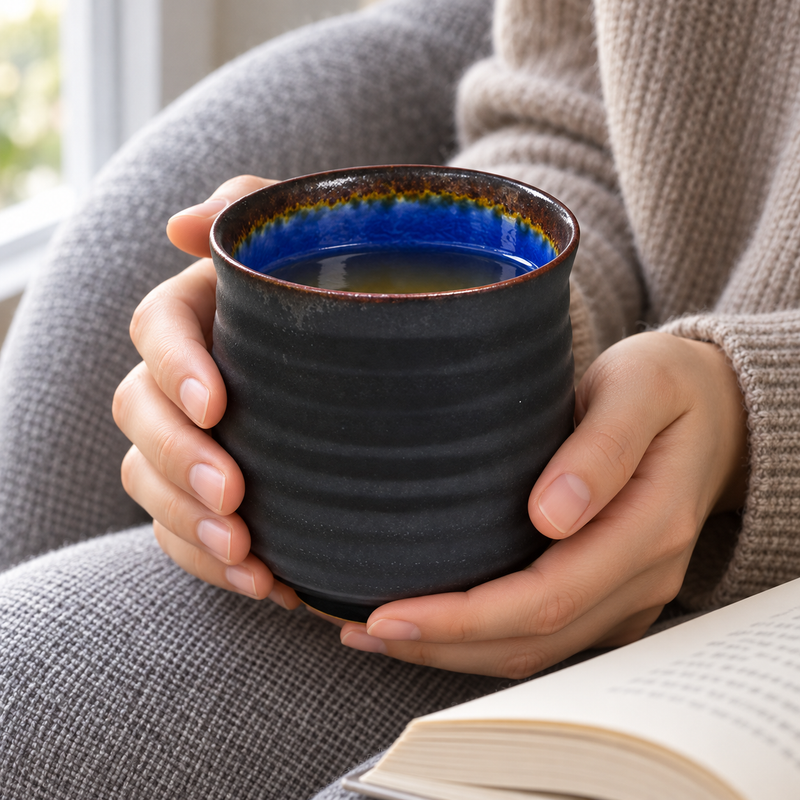 AS70-SP charcoal cup with vivid blue interior and ochre rim transition