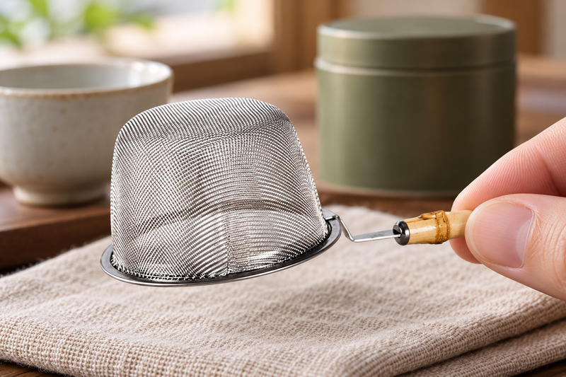 6592-70 fine mesh basket held by the short bamboo grip