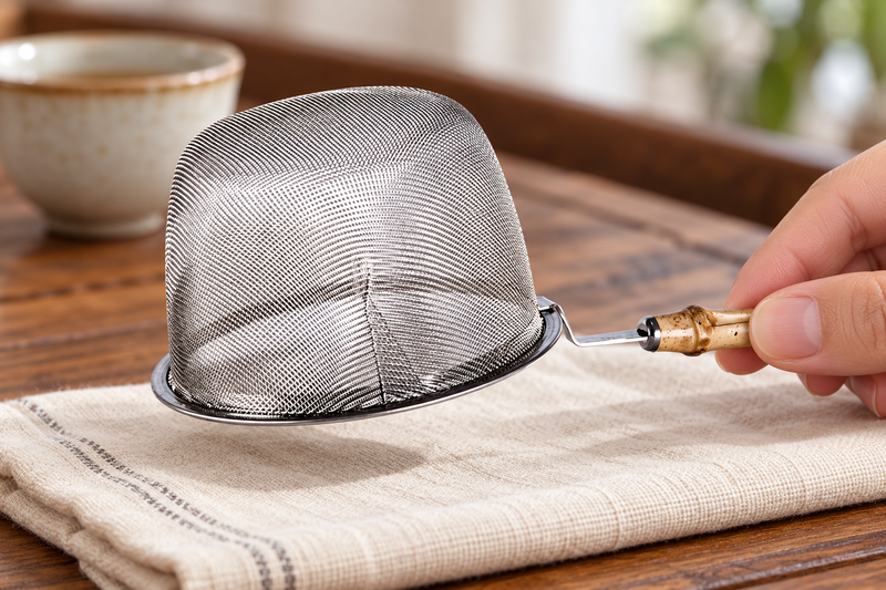6592-85 fine mesh basket held by its small bamboo grip