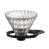 Official HARIO VDGR-02-B size02 glass dripper with black flat oval holder, exact SKU-bound manufacturer image.