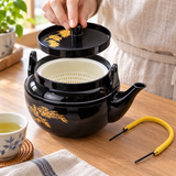 WH-10-3 black bamboo-design teapot during opening, with its detached handle; tea, spoon, cup and other scene accessories are not included.