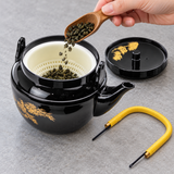 WH-10-3 black bamboo-design teapot during preparing, with its detached handle; tea, spoon, cup and other scene accessories are not included.
