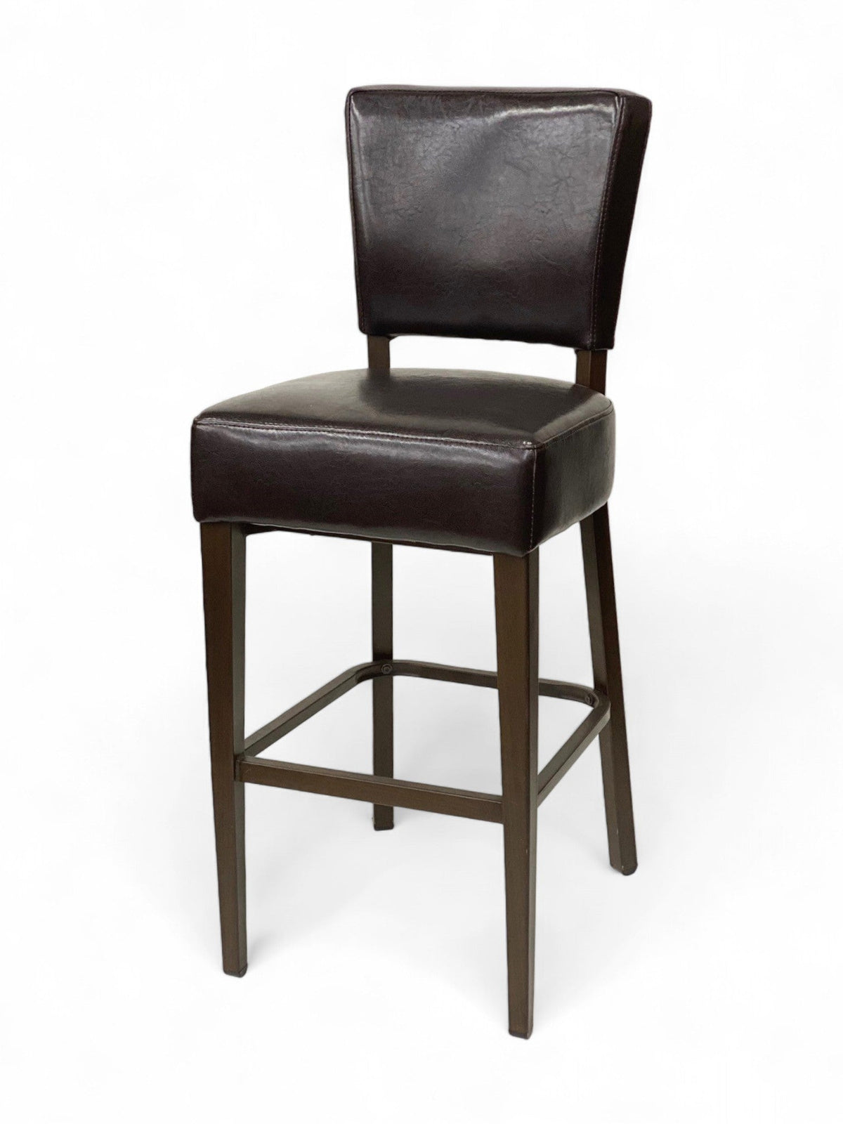 Dark Brown Upholstered Restaurant Barstool with Wood-Grain Metal Frame
