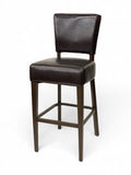 Dark Brown Upholstered Restaurant Barstool with Wood-Grain Metal Frame