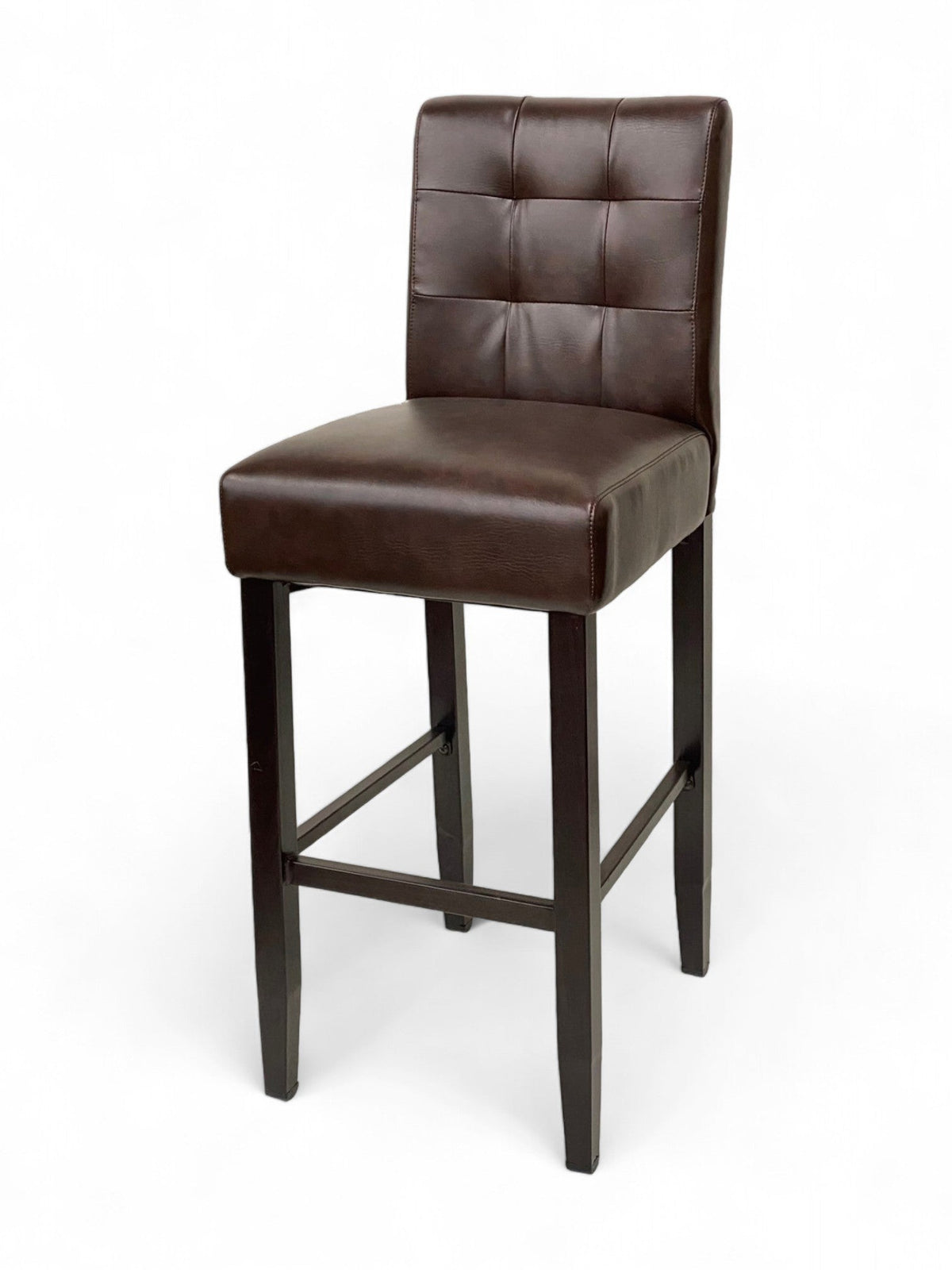 Dark Brown Upholstered Restaurant Barstool with Wood-Grain Metal Frame