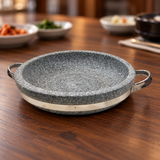 DH-STPD22 grey stone casserole pan on a dark dining tabletop