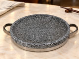 DH-STPL-28 shallow grey stone pan in a light dining-table setting