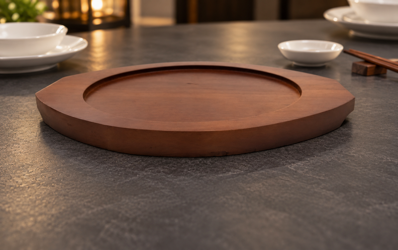 DH-WB30 wooden base in dining setting; pan sold separately