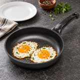 9.5" Durastone Marble Cast Aluminum Fry Pan with a finished food preparation
