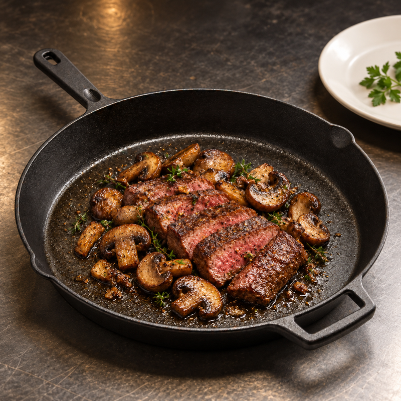 10.25" Black Cast Iron Skillet — Black cast iron for pan-finished dishes