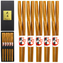 Brown Wooden Chopsticks with Twisted Handles — 5 Pairs