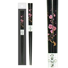 Black Wood Chopsticks with Pink Flowers, 1 Pair — CC238