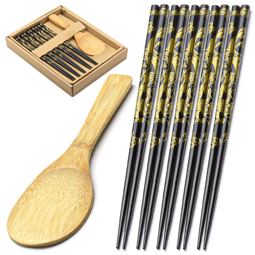 5PR CHOPSTICK SET W/SPATULA (bk)
