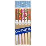 5pr Bamboo Chopstick Set Flower Pattern- 8.85"L(asst)