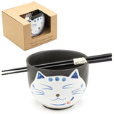 Bowl With / Chopsticks - Cat / 5"D x 3.85"H