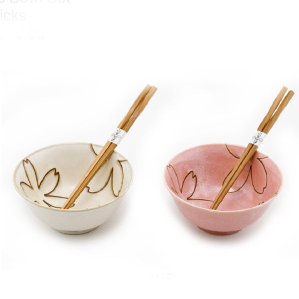 Japanese Bowl With Chopsticks 2pc Set 2:2 - Bowl : 5.75"D x 2.75"H / Chopsticks : 9"L