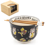 Lucky Cat Bowl With Chopsticks - 18fl. oz. / 5"D x 3.75"H