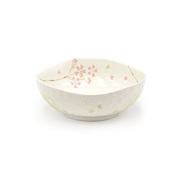 Japanese Spring Blossom Irregular Shape Ceramic Medium Bowl 4.25"D