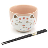 Bowl With / Chopsticks - Cat / 5"D x 3.85"H