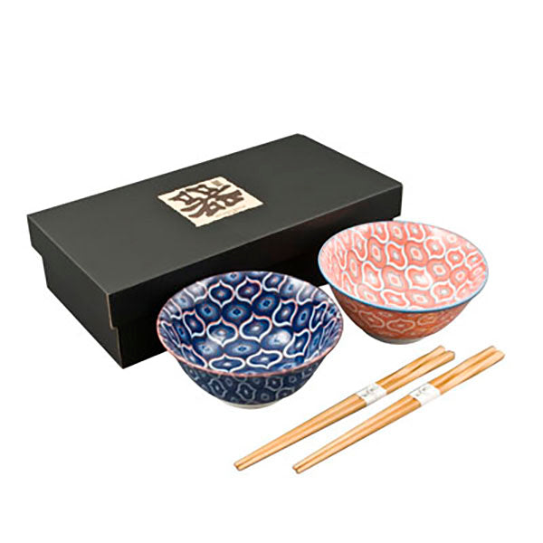 Japanese Bowl With Chopsticks Set - Bowl : 5.75"D x 2.65"H / Chopsticks : 9"L