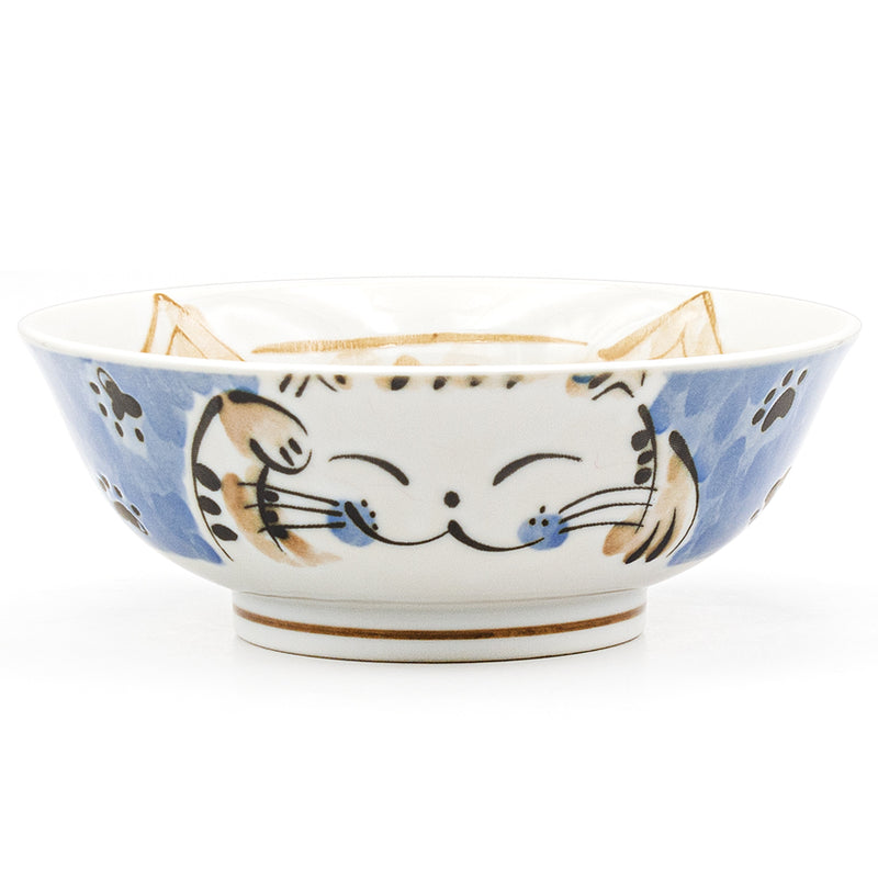 7½″ Blue and White Cat Ceramic Noodle Bowl