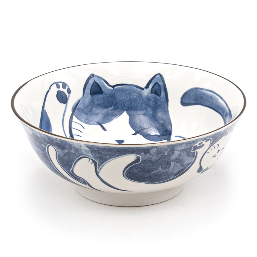 Japanese Noode Bowl Blue Cat - 28 fl. oz. / 7.5"D x 3"H