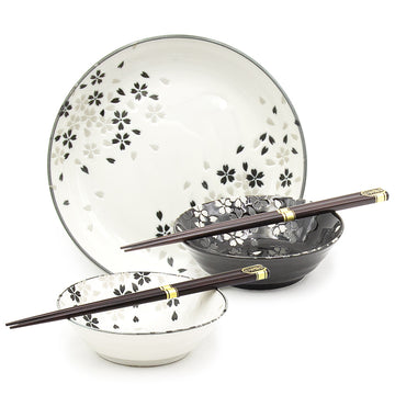 Japanese Deep Plate, Bowl With/Chopstick 5pc 1:2:2