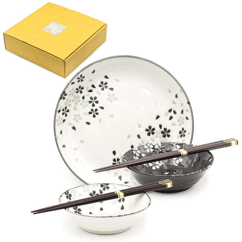 Japanese Deep Plate, Bowl With/Chopstick 5pc 1:2:2