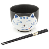 Bowl With / Chopsticks - Cat / 5"D x 3.85"H