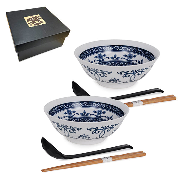 Japanese Bowl With Chopsticks Ladle Set 2:2:2 - Bowl : 7.75"D x 3"H / Chopsticks : 9"L / Ladle : 8.25"L