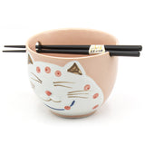 Bowl With / Chopsticks - Cat / 5"D x 3.85"H
