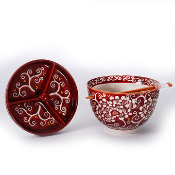 BOWL W/CONDIMENT DIV-LID & CHOPS (rd)