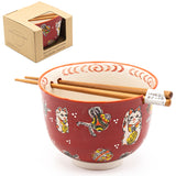 Lucky Cat Bowl With Chopsticks, Red - 18fl. oz. / 5"D x 3.75"H