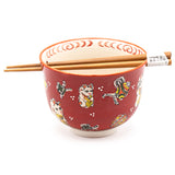 Lucky Cat Bowl With Chopsticks, Red - 18fl. oz. / 5"D x 3.75"H