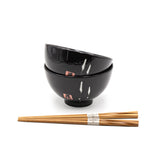 Japanese Bowl With Chopsticks 4pc Set 4:4 - Bowl : 4.25"D x 2.5"H / Chopsticks : 9"L