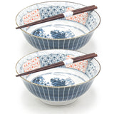 Japanese Bowl With Chopsticks Set for 2, The Great Wave off Kanagawa 8.15"D x 3.25"H /