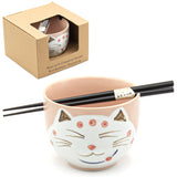 Bowl With / Chopsticks - Cat / 5"D x 3.85"H