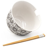 Black Floral Bowl With/Chopsticks - 18fl. oz. / 5"D x 3.75"H