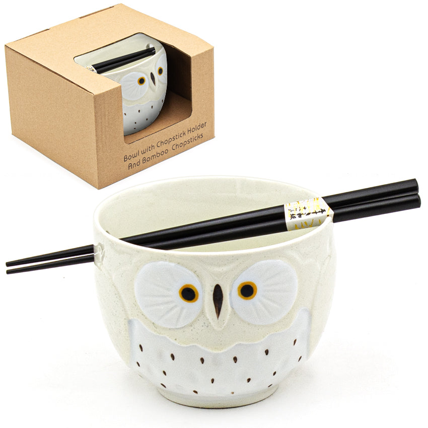 Owl Bowl With/Chopsticks-18 fl. oz. / 5"D x 4"H/Chopsticks 8.85"L