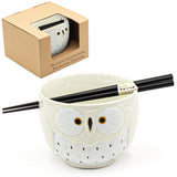 Owl Bowl With/Chopsticks-18 fl. oz. / 5"D x 4"H/Chopsticks 8.85"L