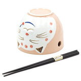 Bowl With / Chopsticks - Cat / 5"D x 3.85"H