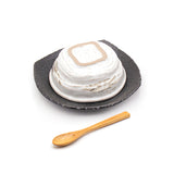 Japanese Dessert Bowl Set With Spoon 5pc - Bowl : 4.65"D x 2"H / Plate :  6.25"D x 2"H / Spoon : 5.25"L