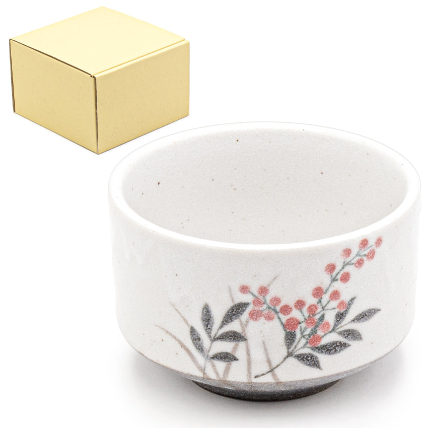 Japanese Matcha Bowl, Red Flower - 4.5"D x 3"H, 14oz