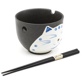 Bowl With / Chopsticks - Cat / 5"D x 3.85"H