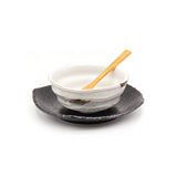 Japanese Dessert Bowl Set With Spoon 5pc - Bowl : 4.65"D x 2"H / Plate :  6.25"D x 2"H / Spoon : 5.25"L
