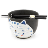 Bowl With / Chopsticks - Cat / 5"D x 3.85"H